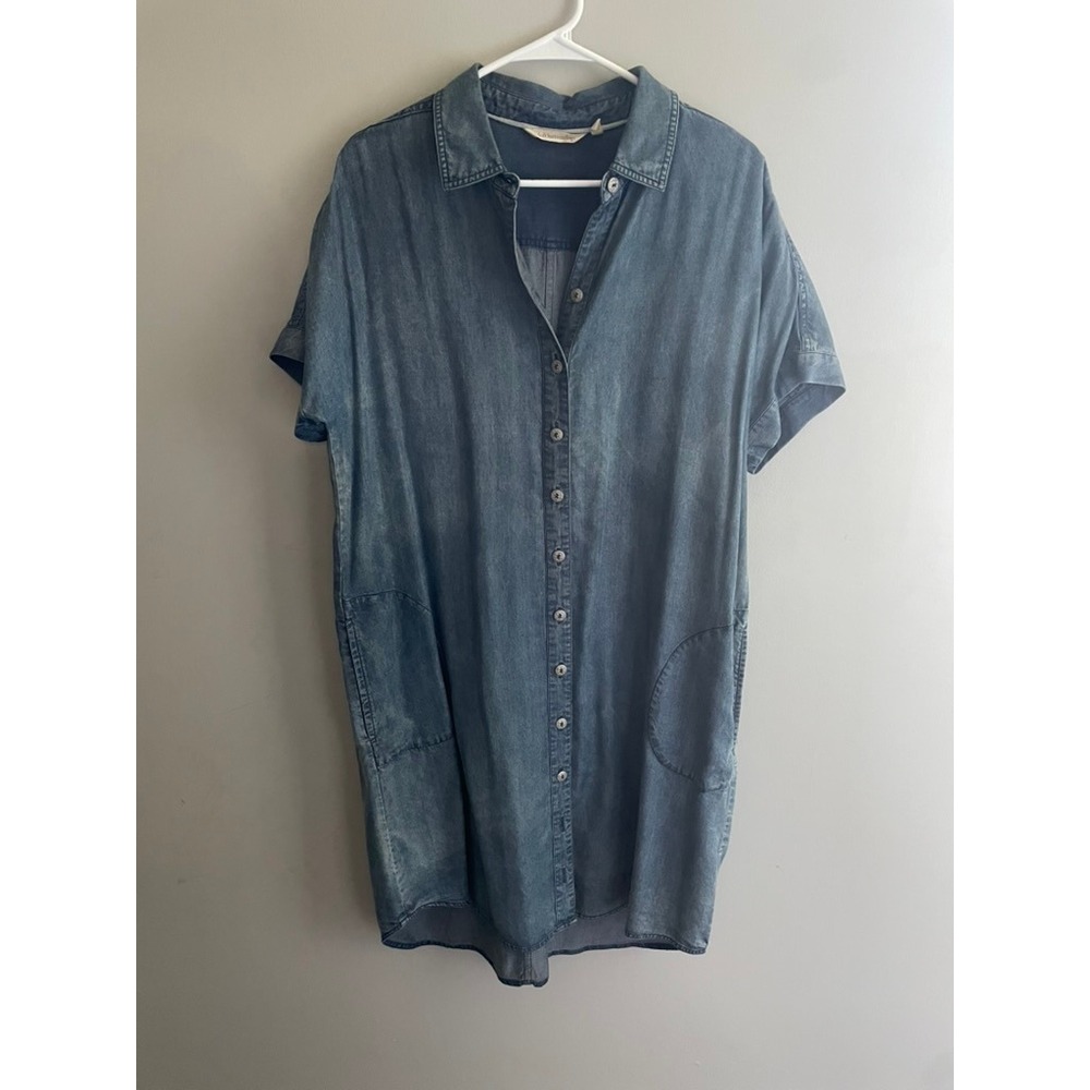 Soft Surroundings Tencel Lyocell Denim Shirt Dress Tunic Blue Size Medium - Picture 2 of 9
